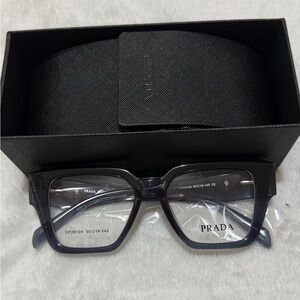 PR 09ZV Women Square Frame Transparent Blue/Clear Eyeglasses